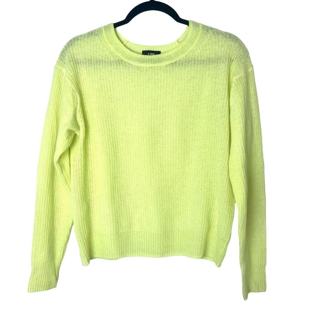 Line the Label Ribbed Crewneck Cashmere Sweater Citron Neon Yellow-Green Sz S